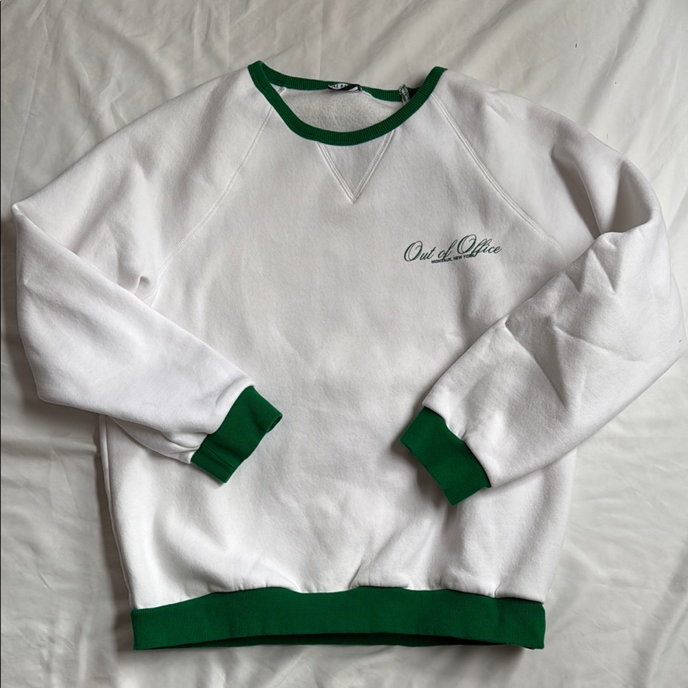 White and Green “Out of Office” Fleece Lined Sweatshirt